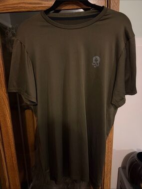 Olive Green Short Sleeve Tee with Subtle Skull Accent